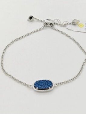 NWOT Kendra Scott Elaina Dark Blue Drusy Silver Adjustable Chain Bracelet